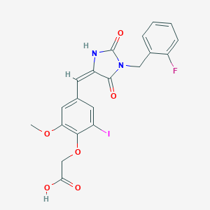 molecular formula C20H16FIN2O6 B424586 (4-{[1-(2-Fluorobenzyl)-2,5-dioxo-4-imidazolidinylidene]methyl}-2-iodo-6-methoxyphenoxy)acetic acid 