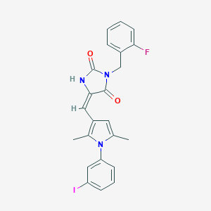 molecular formula C23H19FIN3O2 B424591 3-(2-fluorobenzyl)-5-{[1-(3-iodophenyl)-2,5-dimethyl-1H-pyrrol-3-yl]methylene}-2,4-imidazolidinedione 