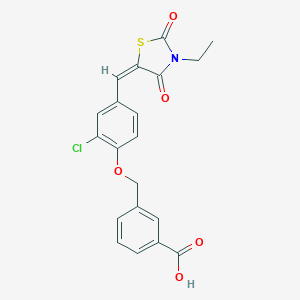 molecular formula C20H16ClNO5S B424596 3-({2-chloro-4-[(E)-(3-ethyl-2,4-dioxo-1,3-thiazolidin-5-ylidene)methyl]phenoxy}methyl)benzoic acid 