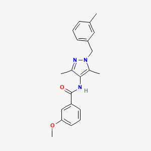 molecular formula C21H23N3O2 B4245993 N-[3,5-dimethyl-1-[(3-methylphenyl)methyl]pyrazol-4-yl]-3-methoxybenzamide 