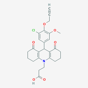 molecular formula C26H26ClNO6 B424600 3-(9-[3-chloro-5-methoxy-4-(2-propynyloxy)phenyl]-1,8-dioxo-2,3,4,5,6,7,8,9-octahydro-10(1H)-acridinyl)propanoic acid 