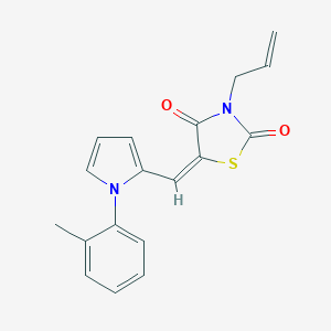 molecular formula C18H16N2O2S B424603 (5E)-5-{[1-(2-methylphenyl)-1H-pyrrol-2-yl]methylidene}-3-(prop-2-en-1-yl)-1,3-thiazolidine-2,4-dione 