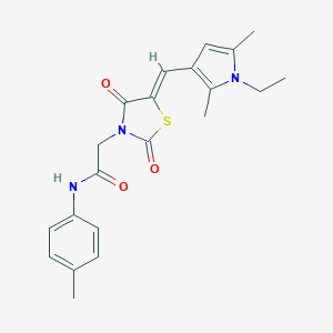 molecular formula C21H23N3O3S B424605 2-{(5Z)-5-[(1-ethyl-2,5-dimethyl-1H-pyrrol-3-yl)methylidene]-2,4-dioxo-1,3-thiazolidin-3-yl}-N-(4-methylphenyl)acetamide 