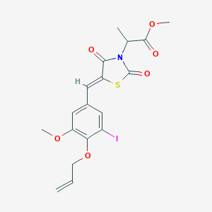 molecular formula C18H18INO6S B424610 methyl 2-{(5Z)-5-[3-iodo-5-methoxy-4-(prop-2-en-1-yloxy)benzylidene]-2,4-dioxo-1,3-thiazolidin-3-yl}propanoate 