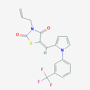 molecular formula C18H13F3N2O2S B424614 (5E)-3-(prop-2-en-1-yl)-5-({1-[3-(trifluoromethyl)phenyl]-1H-pyrrol-2-yl}methylidene)-1,3-thiazolidine-2,4-dione 
