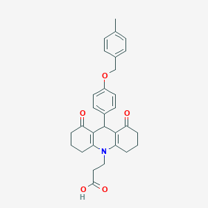 molecular formula C30H31NO5 B424617 3-(9-{4-[(4-methylbenzyl)oxy]phenyl}-1,8-dioxo-2,3,4,5,6,7,8,9-octahydro-10(1H)-acridinyl)propanoic acid 