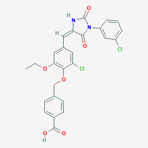 molecular formula C26H20Cl2N2O6 B424620 4-[(2-chloro-4-{(E)-[1-(3-chlorophenyl)-2,5-dioxoimidazolidin-4-ylidene]methyl}-6-ethoxyphenoxy)methyl]benzoic acid 