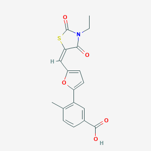 molecular formula C18H15NO5S B424626 3-{5-[(E)-(3-ethyl-2,4-dioxo-1,3-thiazolidin-5-ylidene)methyl]furan-2-yl}-4-methylbenzoic acid 