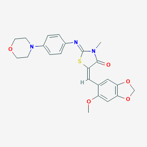 molecular formula C23H23N3O5S B424629 5-[(6-Methoxy-1,3-benzodioxol-5-yl)methylene]-3-methyl-2-{[4-(4-morpholinyl)phenyl]imino}-1,3-thiazolidin-4-one 