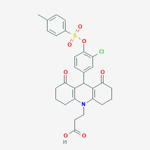 molecular formula C29H28ClNO7S B424633 3-(9-(3-chloro-4-{[(4-methylphenyl)sulfonyl]oxy}phenyl)-1,8-dioxo-2,3,4,5,6,7,8,9-octahydro-10(1H)-acridinyl)propanoic acid 