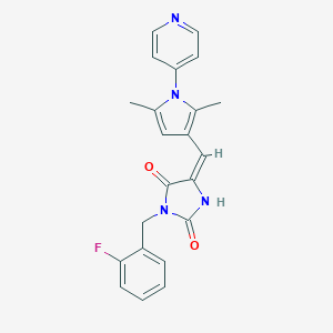 molecular formula C22H19FN4O2 B424634 5-{[2,5-dimethyl-1-(4-pyridinyl)-1H-pyrrol-3-yl]methylene}-3-(2-fluorobenzyl)-2,4-imidazolidinedione 