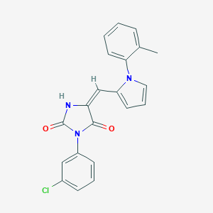 molecular formula C21H16ClN3O2 B424642 3-(3-chlorophenyl)-5-{[1-(2-methylphenyl)-1H-pyrrol-2-yl]methylene}-2,4-imidazolidinedione 