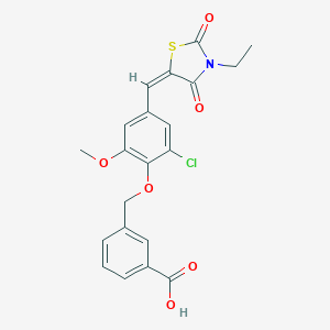 molecular formula C21H18ClNO6S B424649 3-({2-Chloro-4-[(3-ethyl-2,4-dioxo-1,3-thiazolidin-5-ylidene)methyl]-6-methoxyphenoxy}methyl)benzoic acid 
