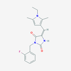 molecular formula C19H20FN3O2 B424652 5-[(1-ethyl-2,5-dimethyl-1H-pyrrol-3-yl)methylene]-3-(2-fluorobenzyl)-2,4-imidazolidinedione 