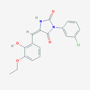 molecular formula C18H15ClN2O4 B424656 (5E)-3-(3-chlorophenyl)-5-(3-ethoxy-2-hydroxybenzylidene)imidazolidine-2,4-dione 