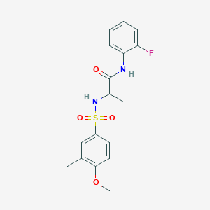 molecular formula C17H19FN2O4S B4246562 N-(2-FLUOROPHENYL)-2-(4-METHOXY-3-METHYLBENZENESULFONAMIDO)PROPANAMIDE 