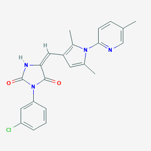 molecular formula C22H19ClN4O2 B424657 (5E)-3-(3-chlorophenyl)-5-{[2,5-dimethyl-1-(5-methylpyridin-2-yl)-1H-pyrrol-3-yl]methylidene}imidazolidine-2,4-dione 