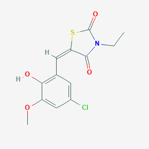 molecular formula C13H12ClNO4S B424658 (5E)-5-(5-chloro-2-hydroxy-3-methoxybenzylidene)-3-ethyl-1,3-thiazolidine-2,4-dione 