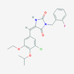 molecular formula C22H22ClFN2O4 B424660 (5E)-5-[3-chloro-5-ethoxy-4-(propan-2-yloxy)benzylidene]-3-(2-fluorobenzyl)imidazolidine-2,4-dione 