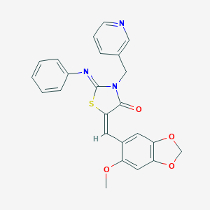 molecular formula C24H19N3O4S B424661 5-[(6-Methoxy-1,3-benzodioxol-5-yl)methylene]-2-(phenylimino)-3-(3-pyridinylmethyl)-1,3-thiazolidin-4-one 