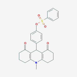 molecular formula C26H25NO5S B424663 4-(10-Methyl-1,8-dioxo-1,2,3,4,5,6,7,8,9,10-decahydro-9-acridinyl)phenyl benzenesulfonate 