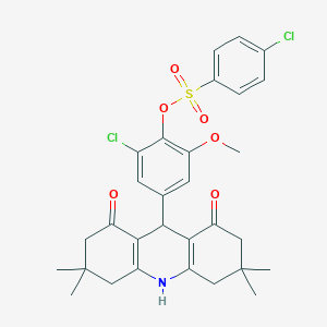 molecular formula C30H31Cl2NO6S B424664 2-Chloro-6-methoxy-4-(3,3,6,6-tetramethyl-1,8-dioxo-1,2,3,4,5,6,7,8,9,10-decahydro-9-acridinyl)phenyl 4-chlorobenzenesulfonate 