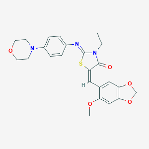molecular formula C24H25N3O5S B424665 (5E)-3-ethyl-5-[(6-methoxy-1,3-benzodioxol-5-yl)methylidene]-2-{[4-(morpholin-4-yl)phenyl]imino}-1,3-thiazolidin-4-one 