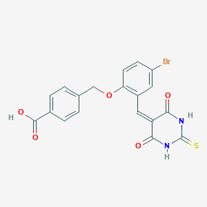 molecular formula C19H13BrN2O5S B424670 4-({4-bromo-2-[(4,6-dioxo-2-thioxotetrahydro-5(2H)-pyrimidinylidene)methyl]phenoxy}methyl)benzoic acid 