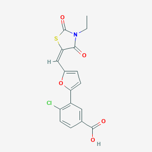 molecular formula C17H12ClNO5S B424672 4-chloro-3-{5-[(E)-(3-ethyl-2,4-dioxo-1,3-thiazolidin-5-ylidene)methyl]furan-2-yl}benzoic acid 