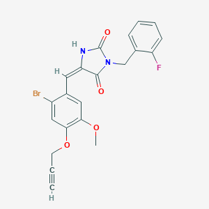 molecular formula C21H16BrFN2O4 B424676 5-[2-Bromo-5-methoxy-4-(2-propynyloxy)benzylidene]-3-(2-fluorobenzyl)-2,4-imidazolidinedione 