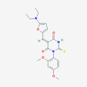 molecular formula C21H23N3O5S B424680 5-{[5-(diethylamino)-2-furyl]methylene}-1-(2,4-dimethoxyphenyl)-2-thioxodihydro-4,6(1H,5H)-pyrimidinedione 
