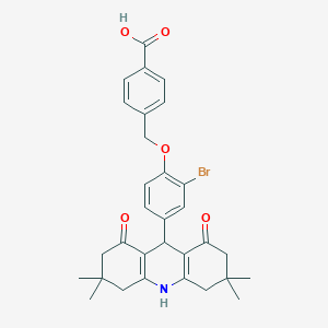 molecular formula C31H32BrNO5 B424681 4-[[2-Bromo-4-(3,3,6,6-tetramethyl-1,8-dioxo-2,4,5,7,9,10-hexahydroacridin-9-yl)phenoxy]methyl]benzoic acid 