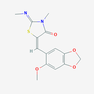molecular formula C14H14N2O4S B424684 5-[(6-Methoxy-1,3-benzodioxol-5-yl)methylene]-3-methyl-2-(methylimino)-1,3-thiazolidin-4-one 
