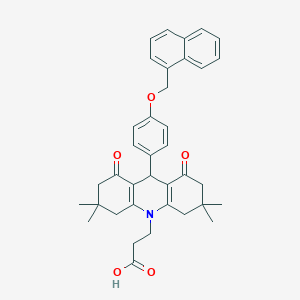 molecular formula C37H39NO5 B424685 3-(3,3,6,6-tetramethyl-9-[4-(1-naphthylmethoxy)phenyl]-1,8-dioxo-2,3,4,5,6,7,8,9-octahydro-10(1H)-acridinyl)propanoic acid 