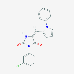 molecular formula C20H14ClN3O2 B424688 3-(3-chlorophenyl)-5-[(1-phenyl-1H-pyrrol-2-yl)methylene]-2,4-imidazolidinedione CAS No. 1164454-43-6