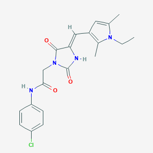 molecular formula C20H21ClN4O3 B424690 N-(4-chlorophenyl)-2-{4-[(1-ethyl-2,5-dimethyl-1H-pyrrol-3-yl)methylene]-2,5-dioxo-1-imidazolidinyl}acetamide 