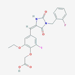 molecular formula C21H18FIN2O6 B424691 (2-Ethoxy-4-{[1-(2-fluorobenzyl)-2,5-dioxo-4-imidazolidinylidene]methyl}-6-iodophenoxy)acetic acid 