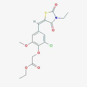 molecular formula C17H18ClNO6S B424693 ethyl {2-chloro-4-[(E)-(3-ethyl-2,4-dioxo-1,3-thiazolidin-5-ylidene)methyl]-6-methoxyphenoxy}acetate 