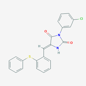 molecular formula C22H15ClN2O2S B424700 (5Z)-3-(3-chlorophenyl)-5-[2-(phenylsulfanyl)benzylidene]imidazolidine-2,4-dione 
