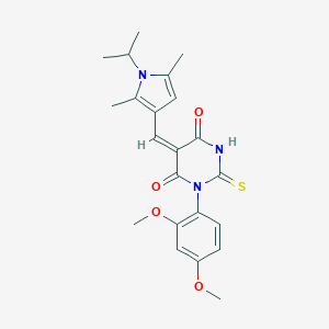 molecular formula C22H25N3O4S B424701 1-(2,4-dimethoxyphenyl)-5-[(1-isopropyl-2,5-dimethyl-1H-pyrrol-3-yl)methylene]-2-thioxodihydro-4,6(1H,5H)-pyrimidinedione 