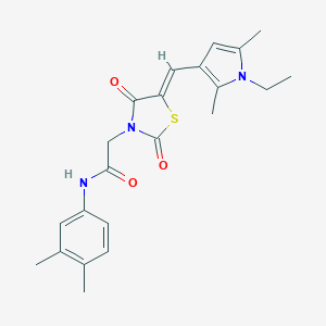 molecular formula C22H25N3O3S B424705 N-(3,4-dimethylphenyl)-2-{5-[(1-ethyl-2,5-dimethyl-1H-pyrrol-3-yl)methylene]-2,4-dioxo-1,3-thiazolidin-3-yl}acetamide 