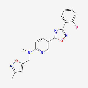 molecular formula C19H16FN5O2 B4247052 5-[3-(2-fluorophenyl)-1,2,4-oxadiazol-5-yl]-N-methyl-N-[(3-methyl-5-isoxazolyl)methyl]-2-pyridinamine 