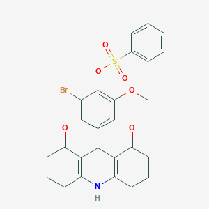 molecular formula C26H24BrNO6S B424712 2-Bromo-4-(1,8-dioxo-1,2,3,4,5,6,7,8,9,10-decahydro-9-acridinyl)-6-methoxyphenyl benzenesulfonate 