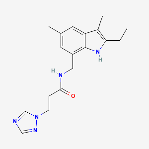 N-[(2-ethyl-3,5-dimethyl-1H-indol-7-yl)methyl]-3-(1,2,4-triazol-1-yl)propanamide