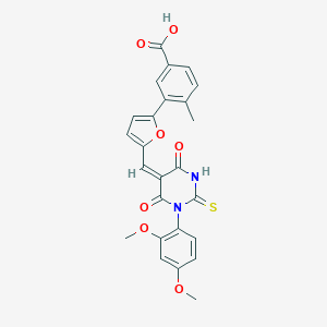 molecular formula C25H20N2O7S B424716 3-(5-{(E)-[1-(2,4-dimethoxyphenyl)-4,6-dioxo-2-thioxotetrahydropyrimidin-5(2H)-ylidene]methyl}furan-2-yl)-4-methylbenzoic acid 