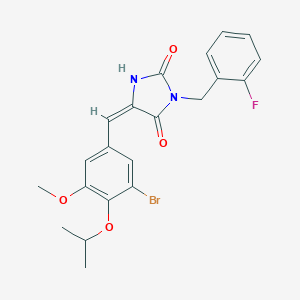 molecular formula C21H20BrFN2O4 B424718 (5E)-5-[3-bromo-5-methoxy-4-(propan-2-yloxy)benzylidene]-3-(2-fluorobenzyl)imidazolidine-2,4-dione 