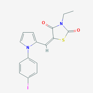 molecular formula C16H13IN2O2S B424722 (5E)-3-ethyl-5-{[1-(4-iodophenyl)-1H-pyrrol-2-yl]methylidene}-1,3-thiazolidine-2,4-dione 