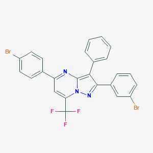 molecular formula C25H14Br2F3N3 B424728 2-(3-Bromophenyl)-5-(4-bromophenyl)-3-phenyl-7-(trifluoromethyl)pyrazolo[1,5-a]pyrimidine 