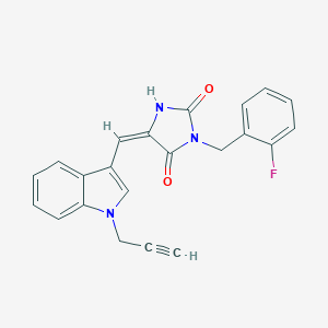 molecular formula C22H16FN3O2 B424733 3-(2-fluorobenzyl)-5-{[1-(2-propynyl)-1H-indol-3-yl]methylene}-2,4-imidazolidinedione 