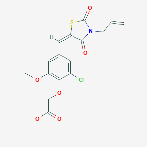 molecular formula C17H16ClNO6S B424735 methyl (2-chloro-4-{(E)-[2,4-dioxo-3-(prop-2-en-1-yl)-1,3-thiazolidin-5-ylidene]methyl}-6-methoxyphenoxy)acetate 